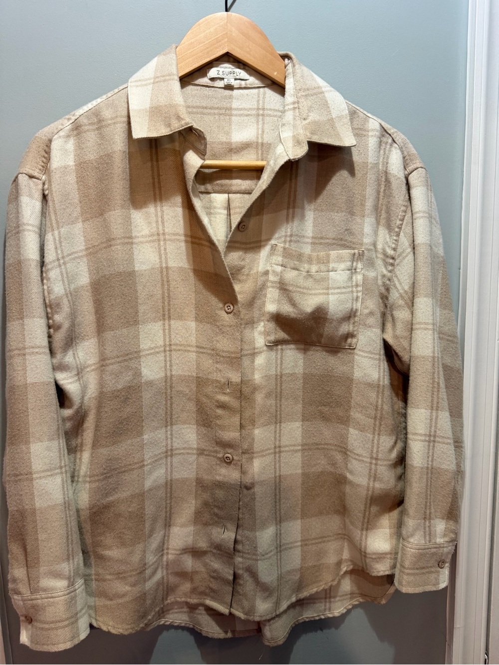 Z Supply Beige and Cream Plaid Button-Down Shirt